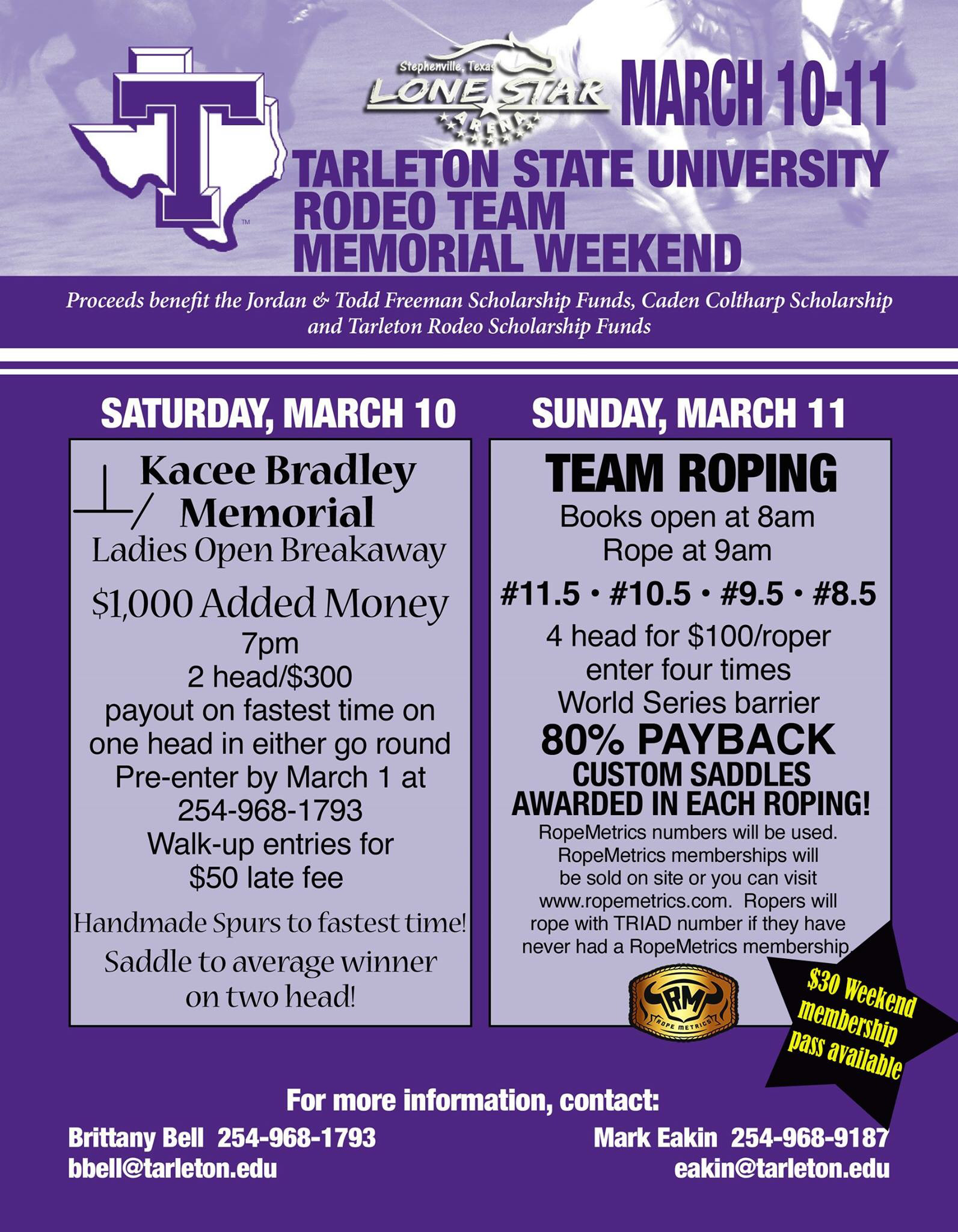 Tarleton State University Rodeo Team Memorial Weekend RopeMetrics